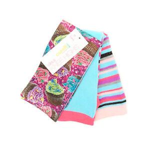 Girls Capelli Knee High Socks Cupcakes/Blue & Pink/Striped 3 Pairs Size 4-10 New