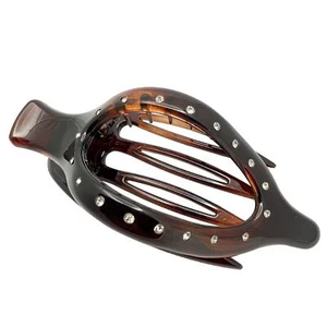 Parcelona French Elite Wide Beak Crystals Shell Celluloid Hair Claw 4.5 inches - Picture 1 of 7