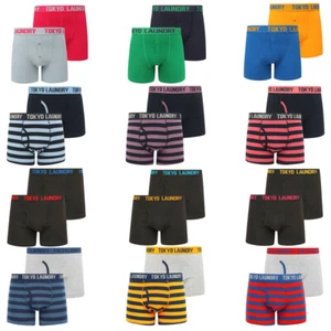 Men's Tokyo Laundry 2 Pack Boxer Shorts Set Stripe Plain Trunks Cotton Underwear - Picture 1 of 61