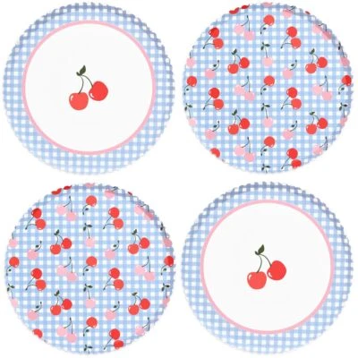  Platos de papel de guinga azul cereza | 24 piezas 9" | Ma Cherie Baby Shower cereza... Foto 1 de 4