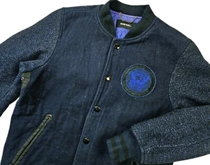 *HOT AUTHENTIC Men's DIESEL VARSITY SPORTS BOMBER LINED NAVY Blue WOOL Jacket XS - Picture 1 of 17