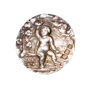Antique S & C British Hallmark Sterling Silver Cherub Angel Shank Button 5/8" - Picture 1 of 11