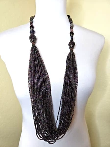 Collana di perle semi in vetro 30 fili 30" perle artistiche in vetro viola - Foto 1 di 4