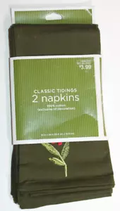 Classic Tidings napkins green with holly and red berries set of 2 Christmas - Picture 1 of 5