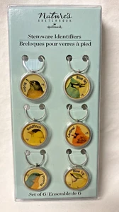New Nature's Sketchbook Hallmark Stemware Identifiers Set Of 6 Birds - Picture 1 of 4