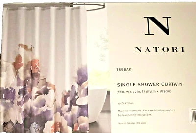 Cortina de Ducha de Tela Natori TSUBAKI Abstracta Acuarela Floral Púrpura Naranja Foto 1 de 4