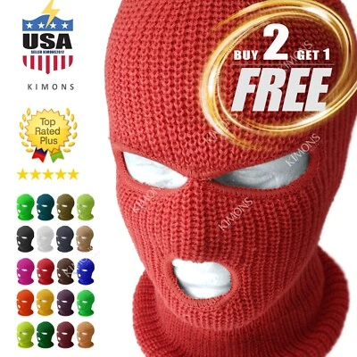 3 Hole Full Face Mask Ski Mask Winter Cap Balaclava Outdoor Beanie Tactical Hat - Image 1 of 4