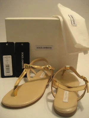 $340 NUEVO Dolce&Gabbana D&G Niñas Niños EE. UU. 13 Chanclas Doradas Tanga Sandalias Zapatos Foto 1 de 4
