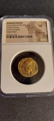 Constantius II Solidus Gold Plate Roman Coin 337-361 AD - Certified NGC Forgery  - Image 1 of 4