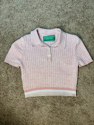 Camisa Polo United Colors Of Benetton Corte Tejido Rayas Mediana Rosa Preppy Foto 1 de 4
