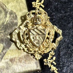 Vintage Imperial Crown Lion Shield Coat of Arms 3D Brooch Pin ~ Europecore 1.5"