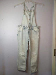 Cat And Jack Super Stretch Denim Bib Overalls Size L 10/12 Daisy Knee Distress - Picture 1 of 5