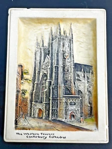 OSBORNE IVOREX Plaque - The Western Towers Canterbury Cathedral, Antique 8” x 6" - Picture 1 of 5