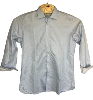 Ted Baker Endurance Shirt 16 32/33 Mens Blue No Tuck Flip Cuff Button Up - Image 1 of 4