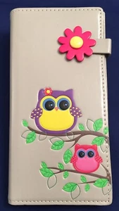 Purse Card holder wallet Owl flowers - Picture 1 of 2