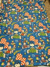 VINTAGE RARE Charlie Brown Racing Blanket Peanuts Full Size 1960’s Snoopy