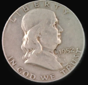 Moneda de medio dólar S Franklin 1952 - 90 % plata - moneda circulada por Estados Unidos - 0,36 oz ASW - Imagen 1 de 2