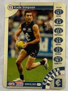 AFL CARLTON BLUES Football Club KADE SIMPSON 2013 Gold Trading Card - Picture 1 of 2
