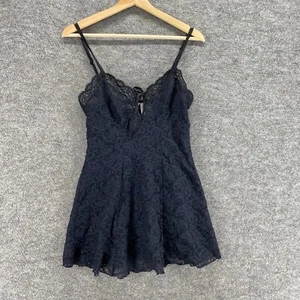 Delicates Night Gown Women S Small Black Floral Crochet V-Neck Sleeveless Nylon - Picture 1 of 8