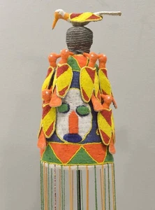 African Yoruba Beaded Multi Colored Bird Crown - Picture 1 of 8