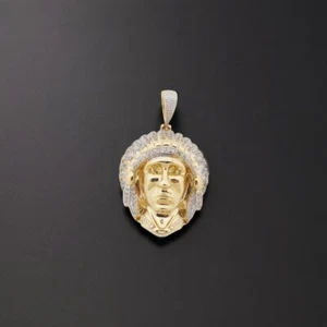 Jo Rodeo 10k Yellow Gold Indian Head Diamond Pendant 0.60 TCW Men's - Picture 1 of 5