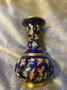 Kuo’s China Cloison blau floral emailliert chinesische Cloisonné Knospen Vase Vintage - Bild 1 von 8