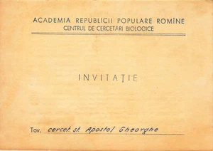 Rumänien, 60er Jahre, Vintage Event Invitation / Dr. APOSTOL - RSR Academy - Bild 1 von 3