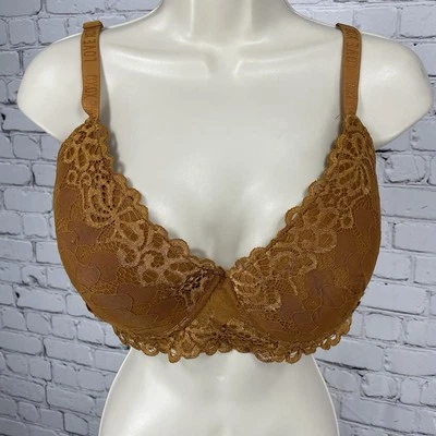 Sujetador XOXO Naranja Encaje Malla Push Up Acolchado Con Aros Correas Anchas Talla 38D Foto 1 de 4