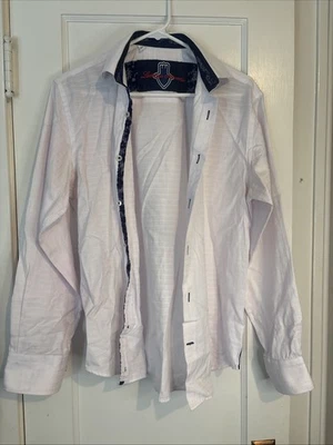 Camisa Visconti Negra Para Hombre Talla Mediana Blanca Abotonada Con Acentos Florales Foto 1 de 4