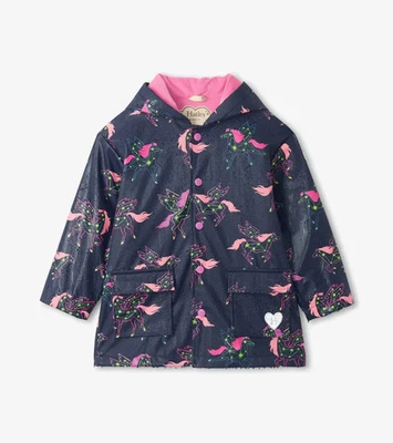 Chaqueta de lluvia con botones Hatley Girls Unicorn Constellations que cambia de color, talla Foto 1 de 4