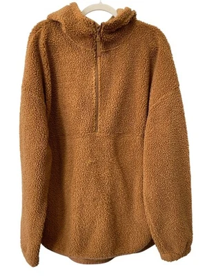 GAP Hoodie Size Large Tall Half Zip Sherpa Pullover Caramel Brown Warm Fleece - Image 1 of 4