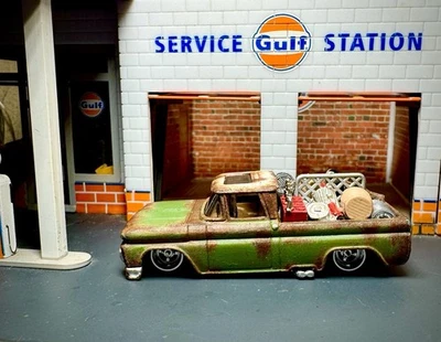 Custom Painted Hot Wheels 1962 Chevy Pickup Rat Rod Junk Truck W/ Real Riders - Image 1 of 4