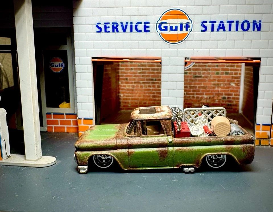 Custom Painted Hot Wheels 1962 Chevy Pickup Rat Rod Junk Truck W/ Real Riders - Image 1 of 4