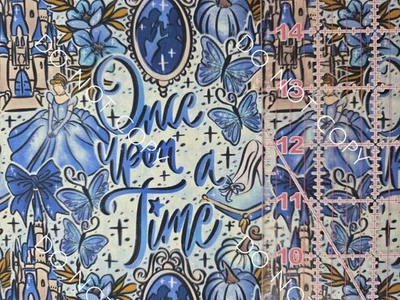 Tecido 100% algodão personalizado Disney Cinderela Era Uma Vez 1/4 jarda 9x56 - Imagem 1 de 2