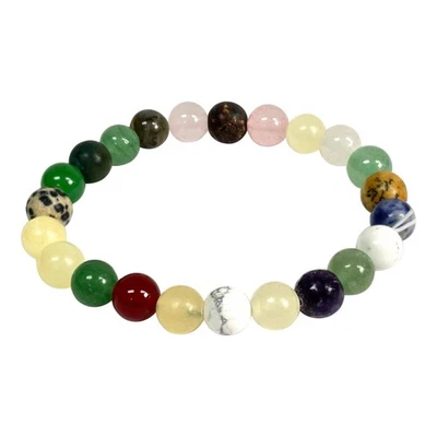 Multicolor Gemstone 8mm Round Beads Handmade Stretchable Unisex Bracelets - Image 1 of 2