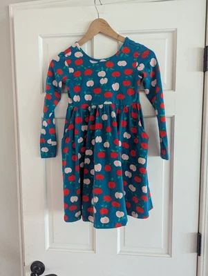 Hanna Andersson Girl Long Sleeve Skater Style Dress Apples Size 8 130cm School - Image 1 of 4