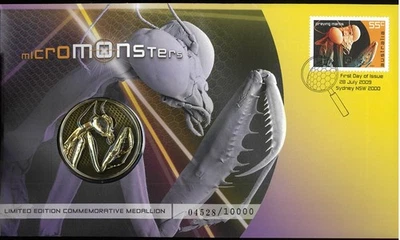 2009 Australia Micromonsters Last Mint Single PNC Praying Mantis Medal Envelope - Image 1 of 4
