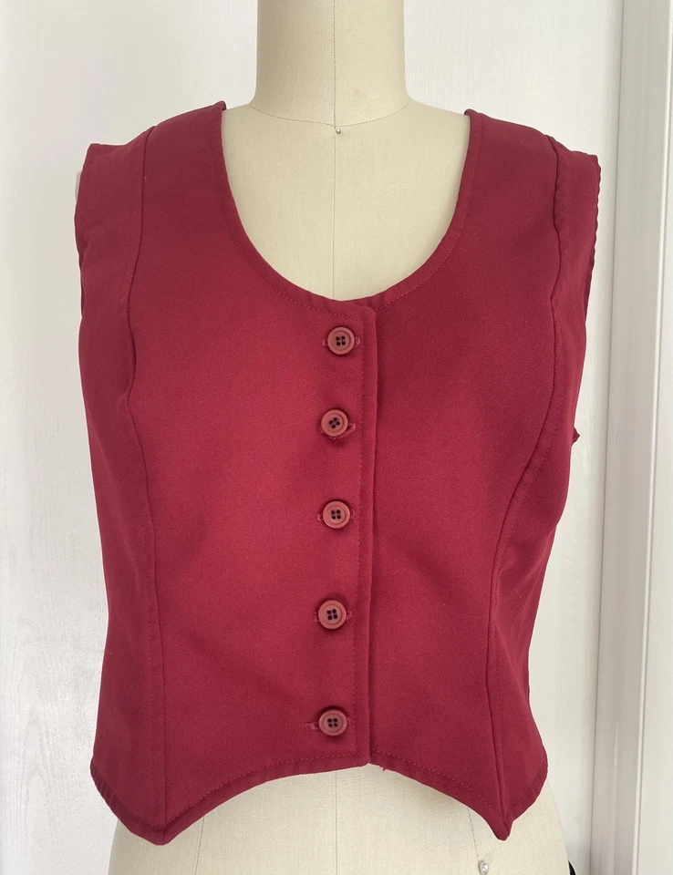 Vintage 70s Retro Red Leisure Vest Button Sleeveless Cropped Shirt Blouse Top M - Image 1 of 3
