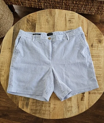 Talbots Seersucker Relaxed Chino Shorts Size 14 Striped 7' Inseam Preppy Nautica - Image 1 of 4