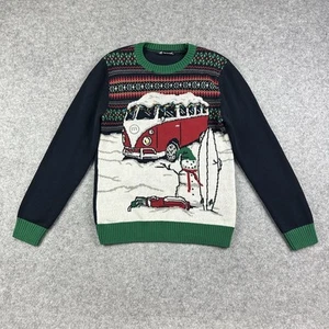 Travis Mathew Sweater Mens Small Navy Blue Green Christmas Van Snowman Holiday* - Picture 1 of 13