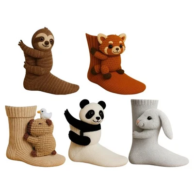 3D Cute Animals Socks Knitted Animal Pattern Floor Socks Unisex Funny Winter - Image 1 of 4