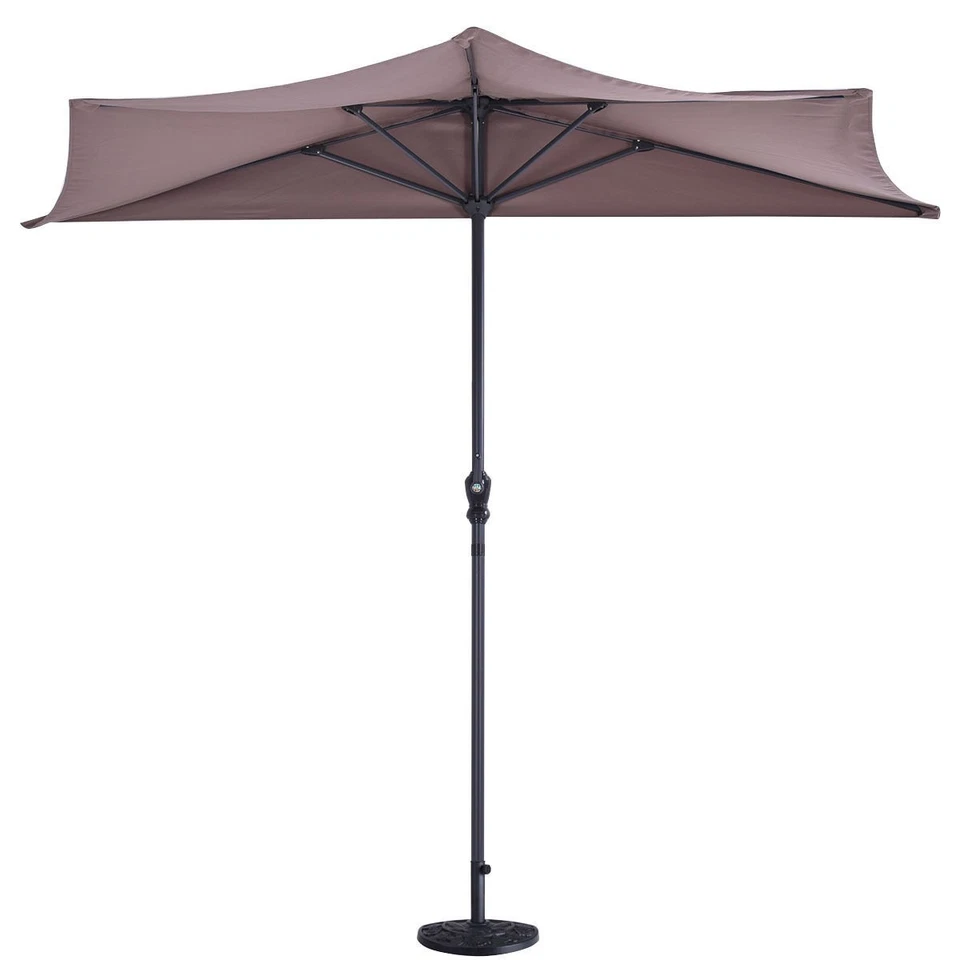 9Ft Half Round Umbrella With 20" Outdoor Patio Half Round Umbrella Base Stand