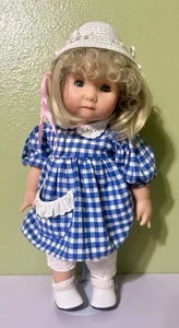 Vintage 1993 42001 Götz Toddler Doll 16” Blonde Blue Eyes Gingham Dress Germany - Picture 1 of 7