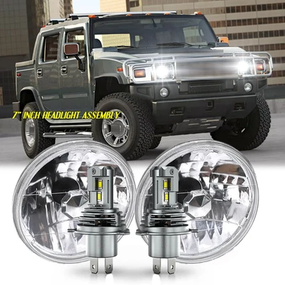 Ajuste para Hummer H2 2003 2004-2009 par de faros de 7 pulgadas luz de haz alto/bajo DRL Foto 1 de 4