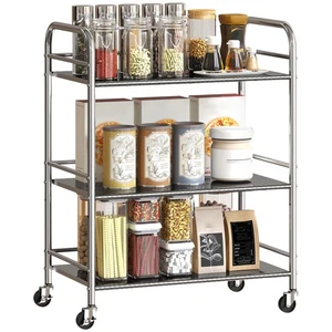HOMCOM 3 Tier Kitchen Trolley on Wheels Serving Cart with Handles Silver - Picture 1 of 11