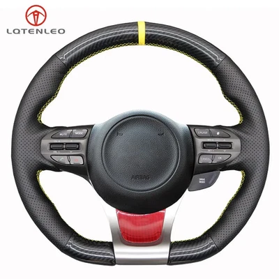 Leather Carbon Fiber Car Steering Wheel Cover For Kia K5 Optima 2013-2015 K4 Foto 1 de 4