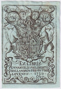 Exlibris Ballandrin Bresse Cure de Tossiet blason bookplate gravure 1710 - Bild 1 von 1
