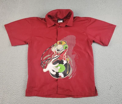 90's Joe Boxer Shirt Boys Size 8 Red Grunge Skater Cyber Punk Button Up DJ Music - Image 1 of 4