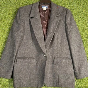 Pendleton Classic Women’s Wool Blazer Gray Single Button Jacket USA Sz 14 VTG - Picture 1 of 5