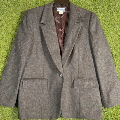 Pendleton Classic Women’s Wool Blazer Gray Single Button Jacket USA Sz 14 VTG - Image 1 of 4
